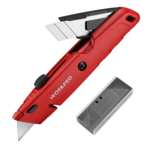 WORKPRO Quick Change Utility Knife With Storage Blue Retractable Box Cutter 10pcs SK5 Extra Blades Included<span> - </span>Red
