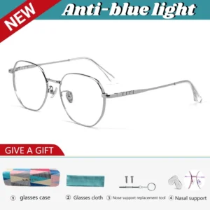 VICKY New Style Pure Titanium Wide-Frame Polygonal Retro Reading Glasses Men Anti Blue Light Customizable Prescription F1280F