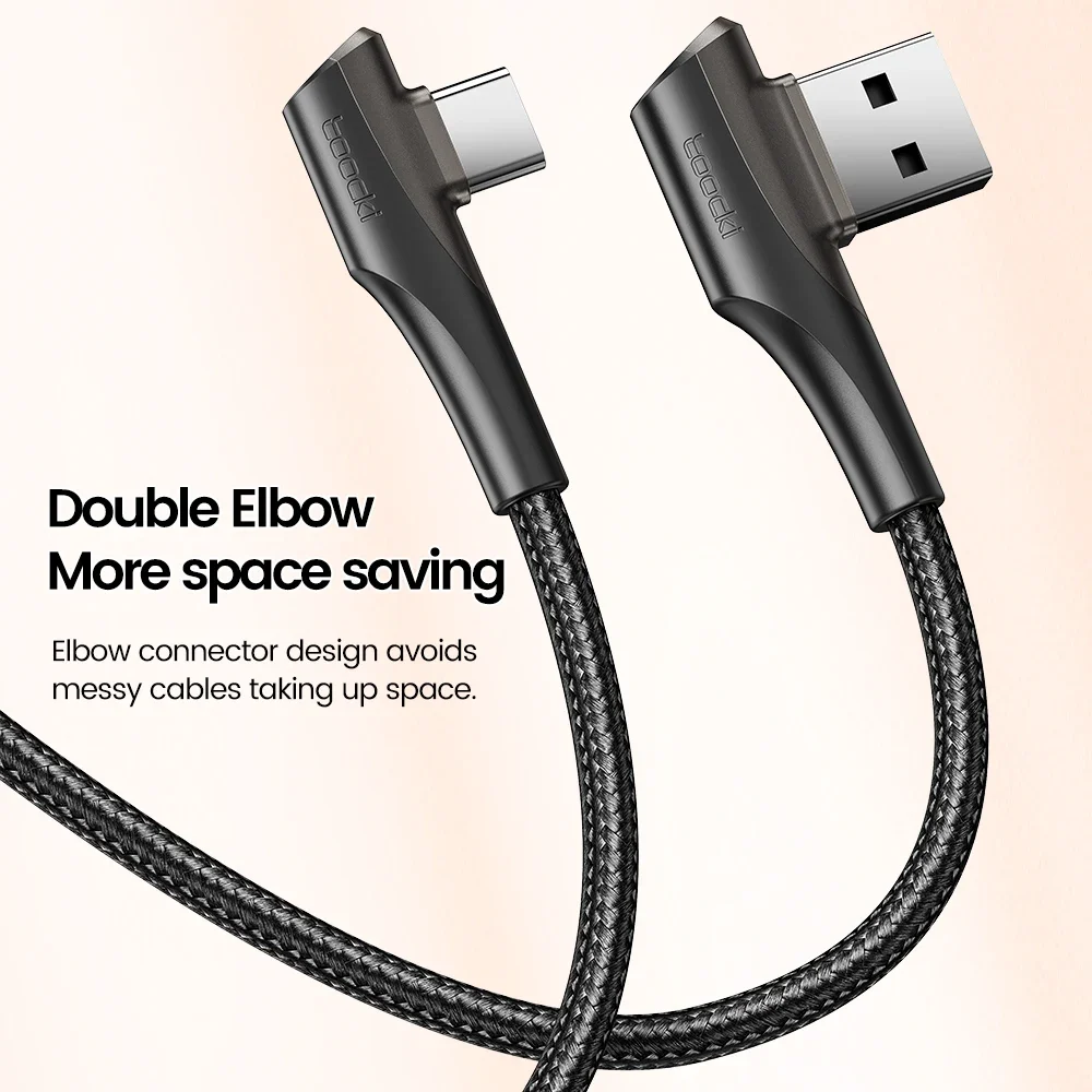 Toocki Double Elbow USB Type C Cable 3A Fast Charging 90 Degree USB C Cable For Xiaomi Samsung Huawei LG Data C Type Game Cord - الصورة 6
