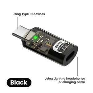 Lightning To USB Type C Adapter Support Call Music Recording Carplay 45W Fast Charging Data Transfer Type C To Lightning Adapter<span> - </span>Black