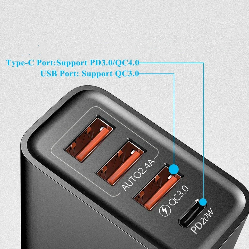 OLAF 60W USB Fast Charger Type C Mobile Phone USB C Charger 4 Ports PD Quick Charge 3.0 Power Adapter For iPhone Samsung Xiaomi - Image 3