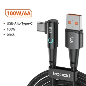 Toocki 90 Degree Elbow USB Type C Cable 100W 5A Fast Charging Data Cord For Huawei Xiaomi Samsung USB C To Type C Cable Gaming<span> - </span>USB To Type C BK, 2m