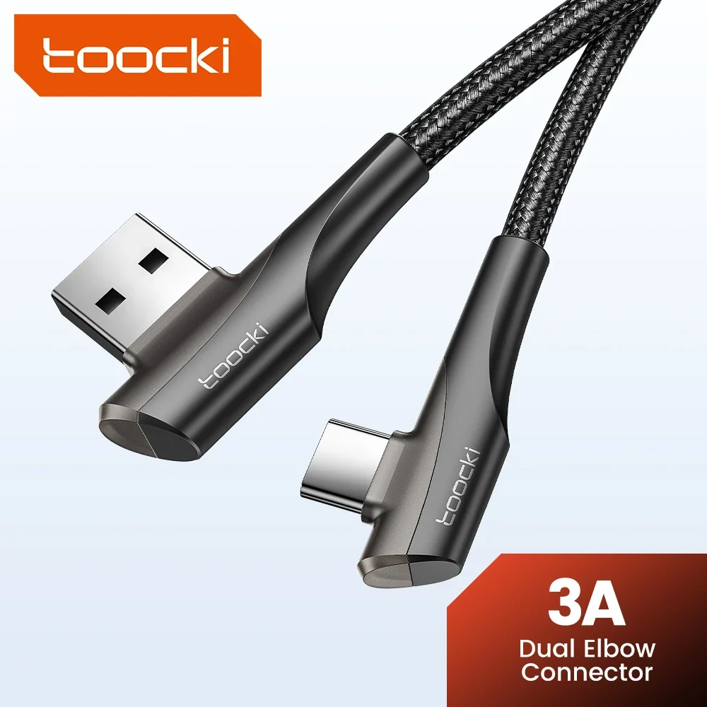 Toocki Double Elbow USB Type C Cable 3A Fast Charging 90 Degree USB C Cable For Xiaomi Samsung Huawei LG Data C Type Game Cord