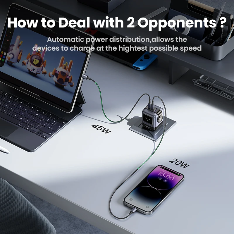 【US Plug】UGREEN 65W 30W GaN Charger Robot Design PD3.0 Fast Charger QC4.0 3.0 PPS for iPhone 17 16 15 Pro Macbook Laptop Table - Image 3