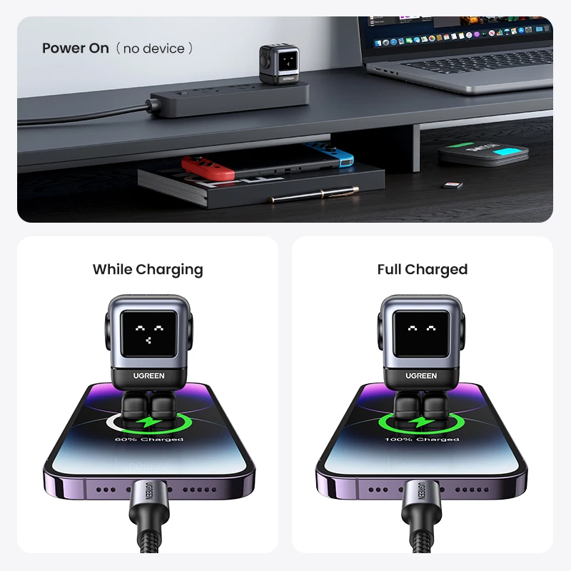 【US Plug】UGREEN 65W 30W GaN Charger Robot Design PD3.0 Fast Charger QC4.0 3.0 PPS for iPhone 17 16 15 Pro Macbook Laptop Table - Image 5