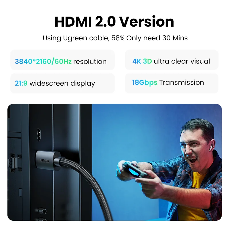 UGREEN HDMI-Compatible 2.0 Cable 4K/60Hz Cable for RTX 3080 PS4 Xbox Splitter Aux Ethernet cable 4K 3D Cable HDMI-Compatible 4K - Image 3