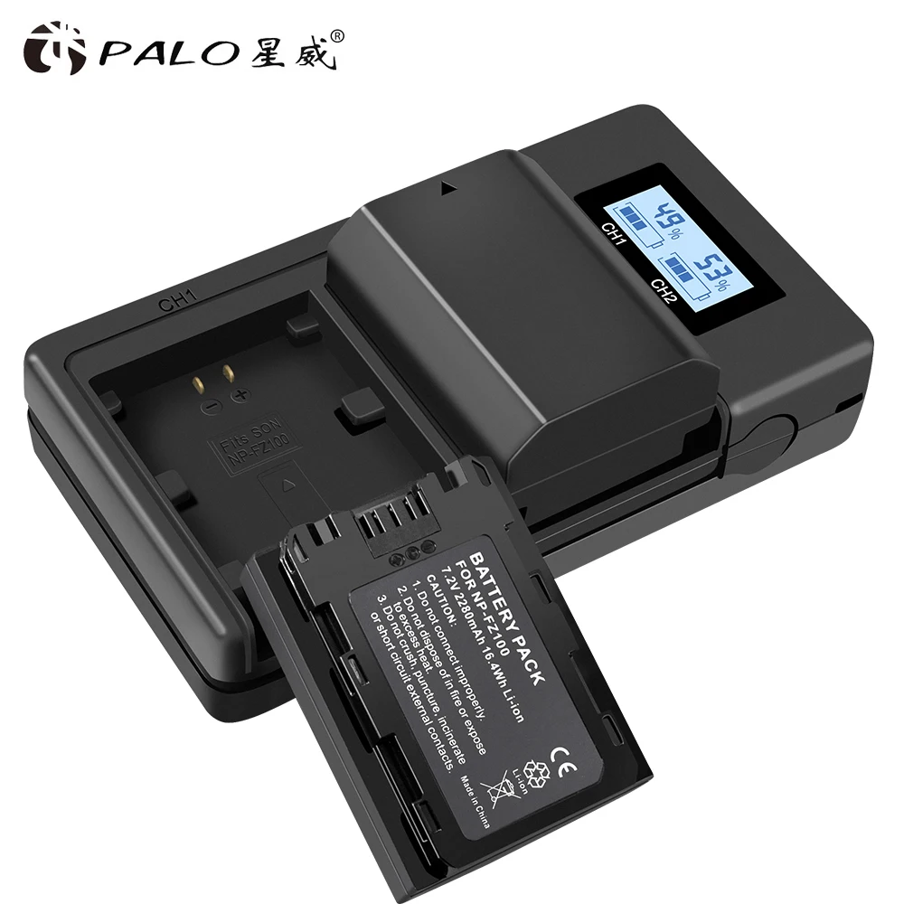 PALO NP-FZ100 FZ100 NPFZ100 LCD Dual Slot USB Battery Charger for Sony A9 A7R A7 III ILCE-9 ILCE9 ILCE-7RM3 ILCE-7M3 MarkIII - الصورة 4
