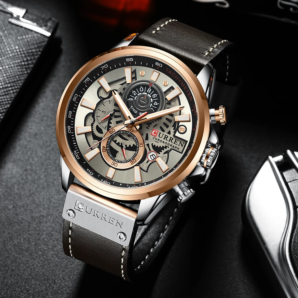 CURREN Watch for Men Top Brand Watches Leather Strap Wristwatch Fashion Chronograph Sport Quartz Clock Male Gift - Image 2