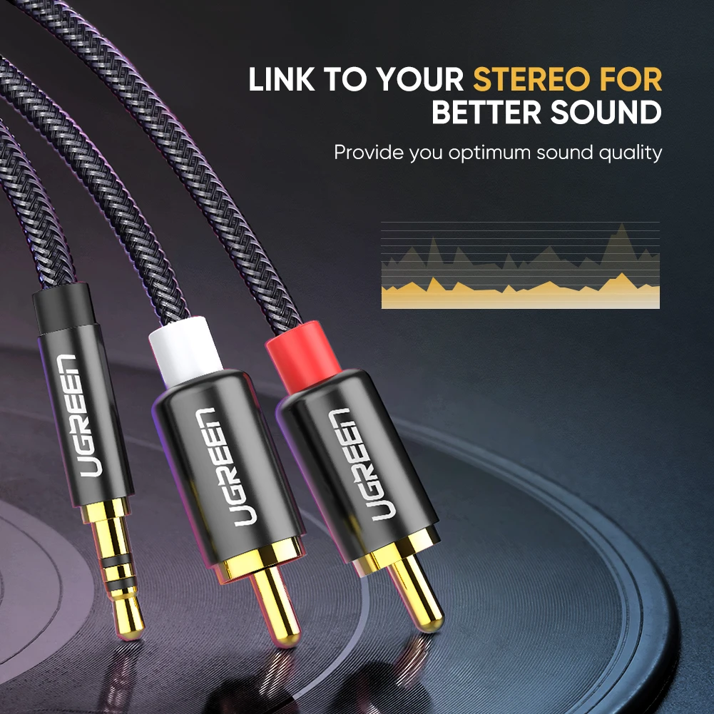 Ugreen RCA Cable HiFi Stereo 2RCA to 3.5mm Audio Cable AUX RCA Jack 3.5 Y Splitter for Amplifiers Audio Home Theater Cable RCA - الصورة 4