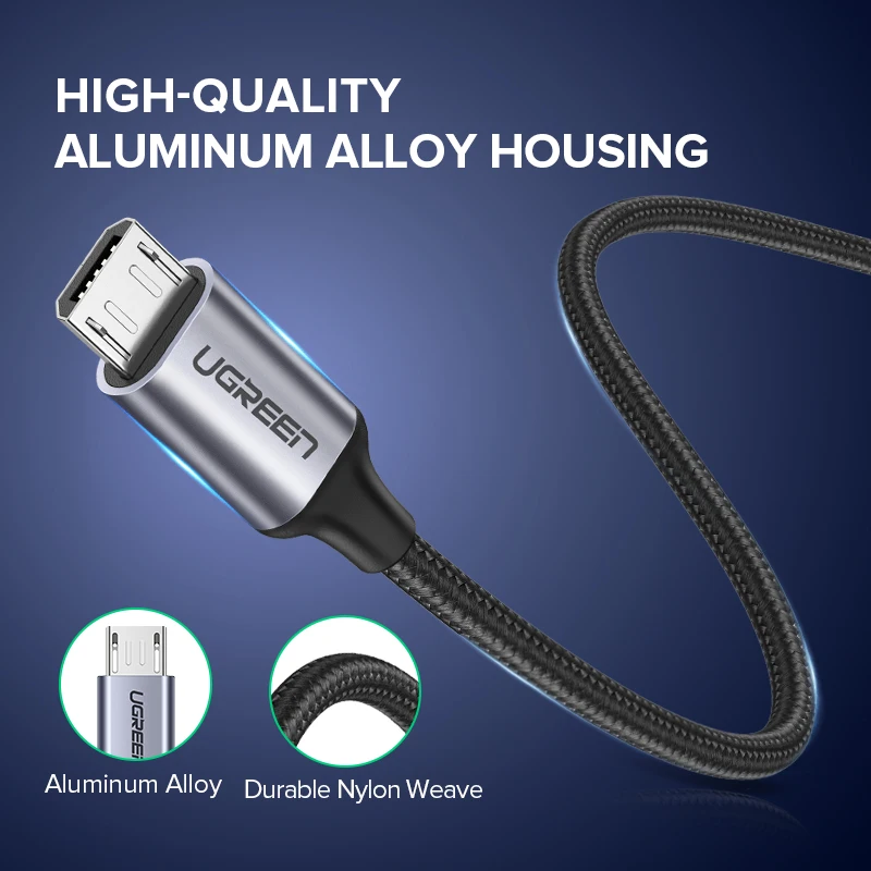 Ugreen Micro USB Cable 2A Nylon Fast Charging USB Type C Cable for Samsung Xiaomi HTC USB Charger Data Cable Mobile Phone Cable - الصورة 4
