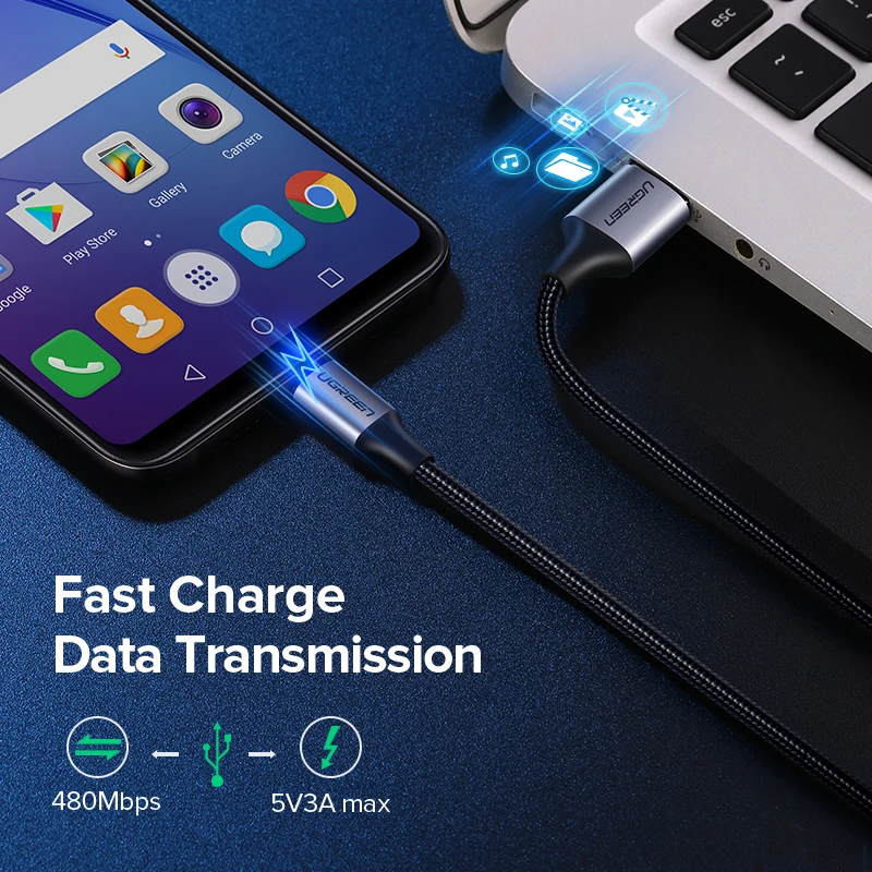 Ugreen Micro USB Cable 2A Nylon Fast Charging USB Type C Cable for Samsung Xiaomi HTC USB Charger Data Cable Mobile Phone Cable - الصورة 3
