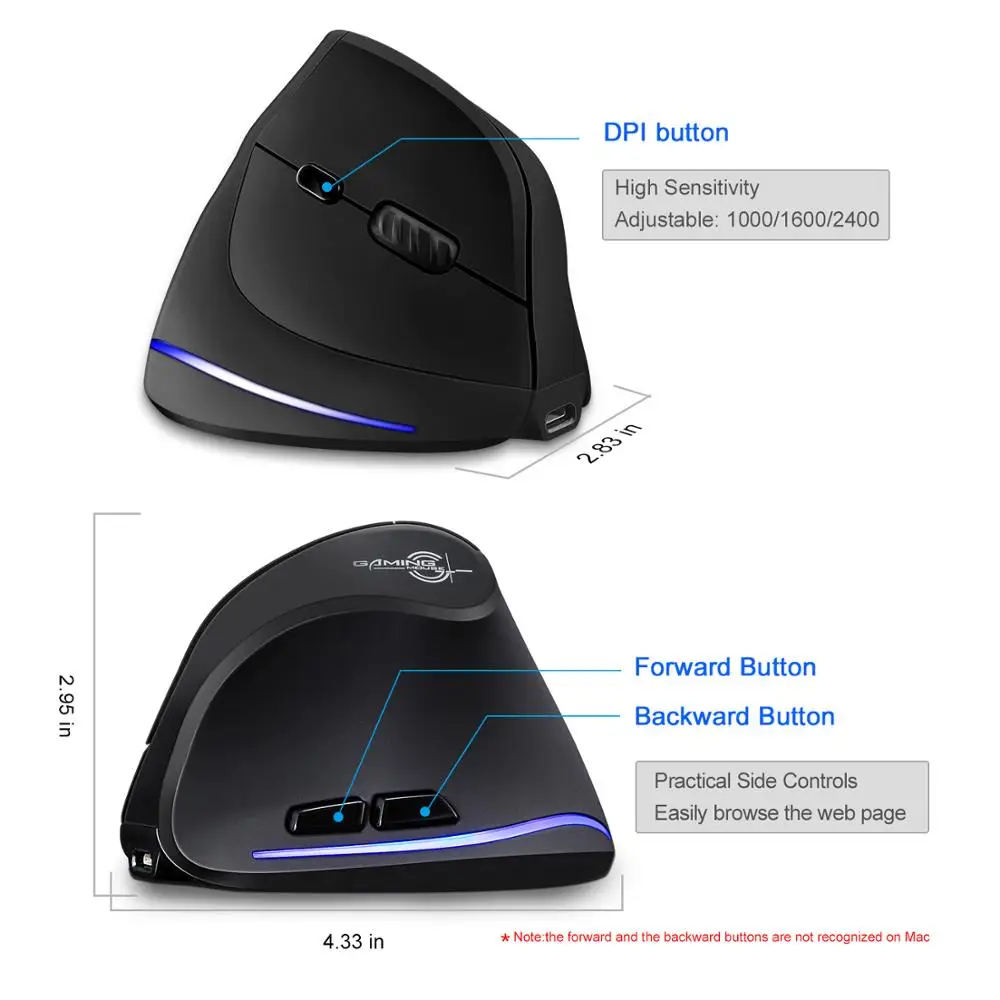 Lefon F35 Wireless Mouse Vertical Rechargeable Ergonomic Mouse 2400 DPI Optical Gaming Mice for Gamer Computer Laptop PC Mac IOS - الصورة 5