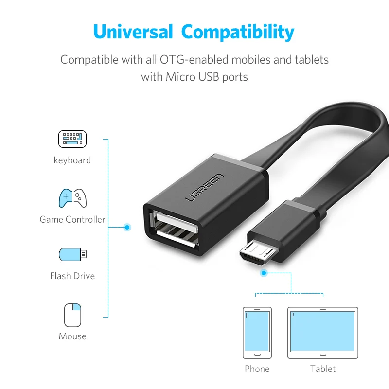 Ugreen Micro USB OTG Cable Adapter for Xiaomi Redmi Note 5 Micro USB Connector For Samsung S6 Tablet Android USB 2.0 OTG Adapter - الصورة 4