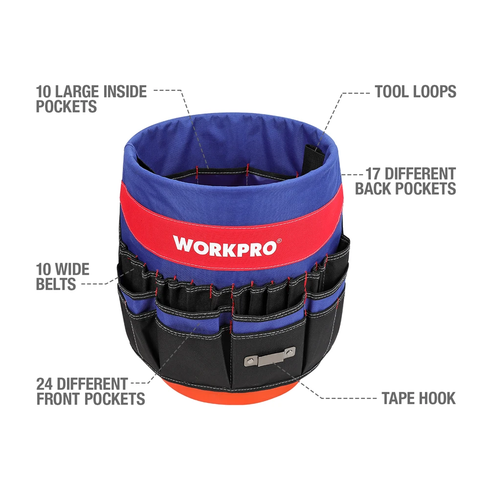WORKPRO 5 Gallon Bucket Tool Organizer Bucket Boss Tool Bag with 51 Pockets Fits to 3.5-5 Gallon Bucket (Tools Excluded) - الصورة 2