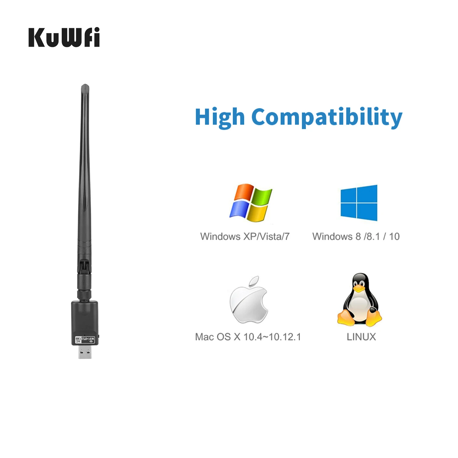 KuWFi USB Wifi Adapter Dual Band 300/1300Mbps 5G Wi-fi Antenna USB Ethernet PC Adapter Bluetooth5.0 Wifi Dongle AC Wifi Receiver - الصورة 2
