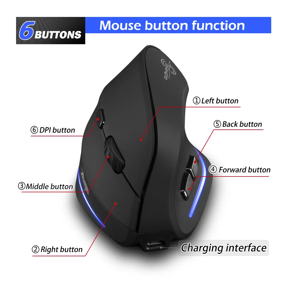 Lefon F35 Wireless Mouse Vertical Rechargeable Ergonomic Mouse 2400 DPI Optical Gaming Mice for Gamer Computer Laptop PC Mac IOS - الصورة 4