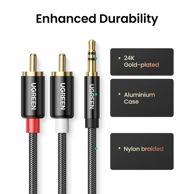 UGREEN RCA Cable HiFi Stereo 2RCA to 3.5mm Audio Cable AUX RCA Jack 3.5 Y Splitter for Amplifiers Audio Home Theater Cable RCA - الصورة 3