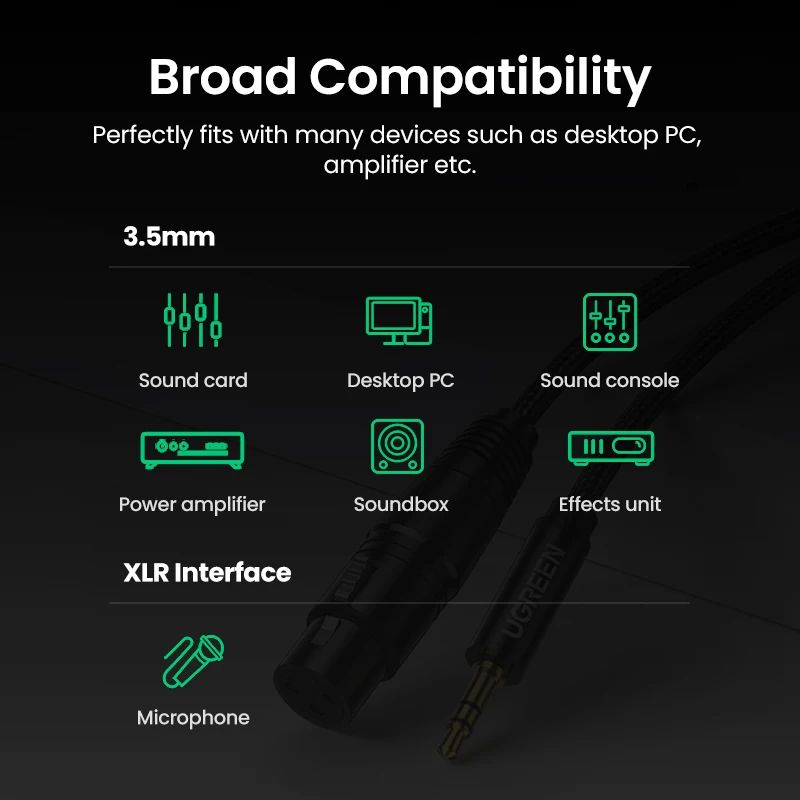 UGREEN XLR to 3.5mm Microphone Audio HiFi Cable XLR Female to Mini Jack Aux Mic Cord for Camcorders DSLR Cameras Computer - Image 5
