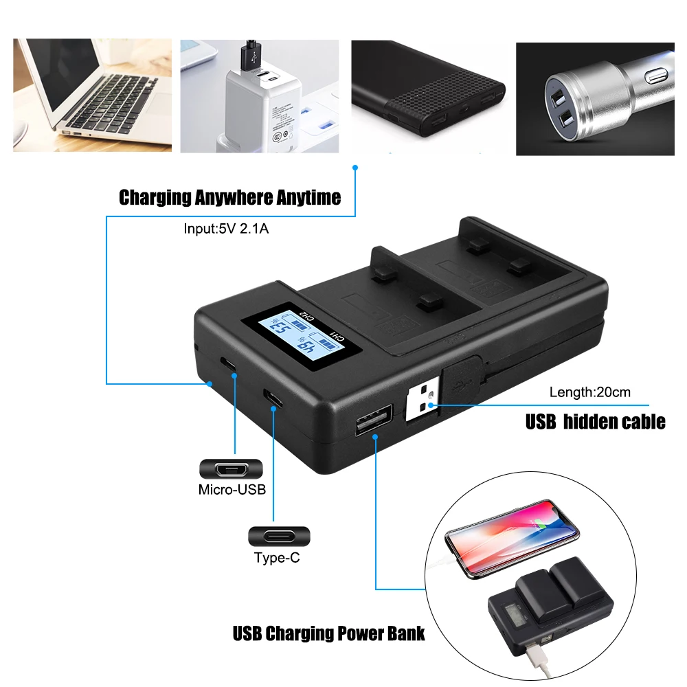 PALO NP-FZ100 FZ100 NPFZ100 LCD Dual Slot USB Battery Charger for Sony A9 A7R A7 III ILCE-9 ILCE9 ILCE-7RM3 ILCE-7M3 MarkIII - الصورة 6