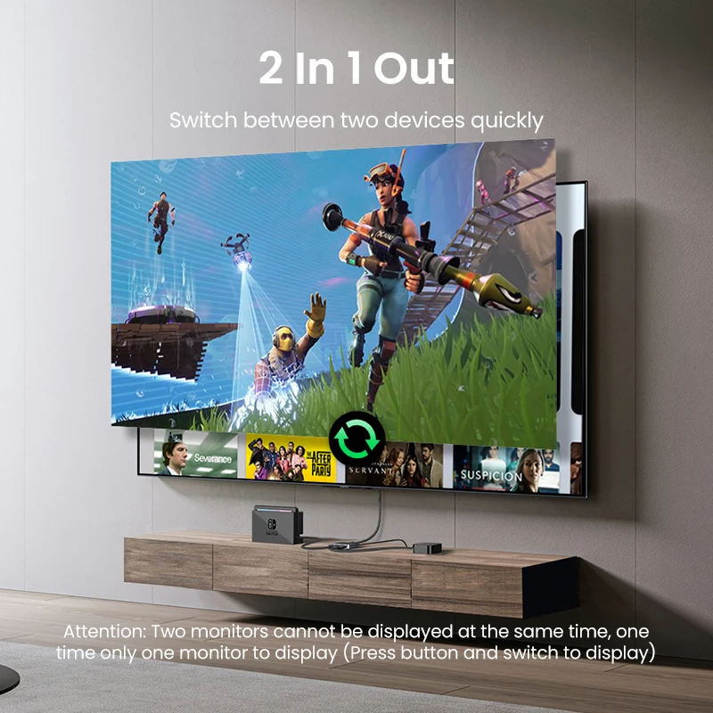 UGREEN HDMI 2.1 Splitter Switch 8K 60Hz 4K120Hz 2 in 1 out for TV Xiaomi Xbox Series X PS5 HDMI-compatible Monitor HDMI Switcher - الصورة 5