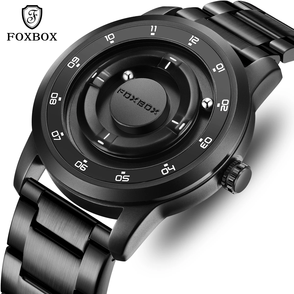 FOXBOX Watch Planet Design Fashion Floating Magnetic Pointer Free Ball Bearing Creative Simple Waterproof Quartz Watch for Men