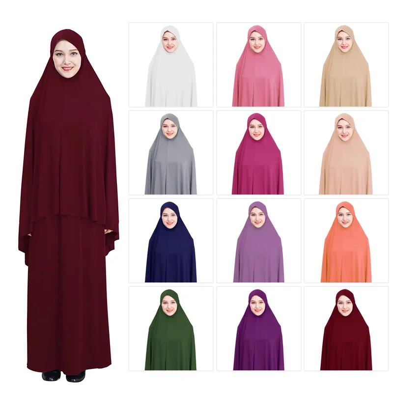 Formal Muslim Dress Prayer Garment Sets Women Hijab Dress Islamic Eid Dubai Turkey Namaz Long Musulman Jurken Abaya Kimono - الصورة 4