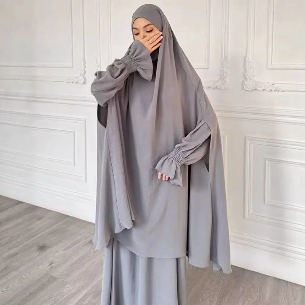 Muslim Women Dresses Khimar Two Piece Set Prayer Garment Eid Ramadan Dubai Hijab Kaftan Arab Long Robe Prayer Suit Vestidos 2026 - الصورة 3