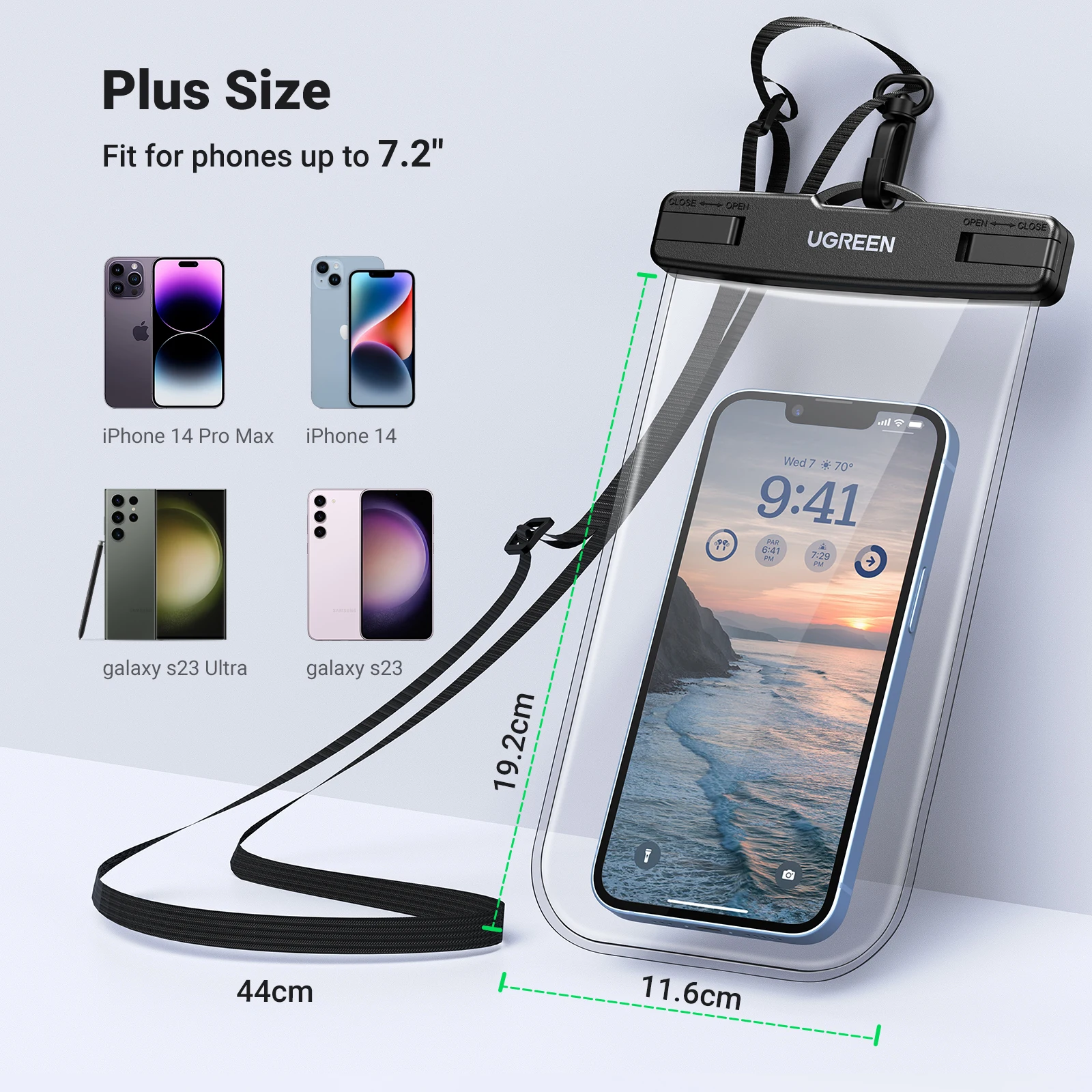UGREEN 7.2 inch IPX8 Waterproof Phone Case Bag For iPhone 16 15 14 13 12 Pro Max Samsung Universal Swimming Protective Pouch Bag - الصورة 6