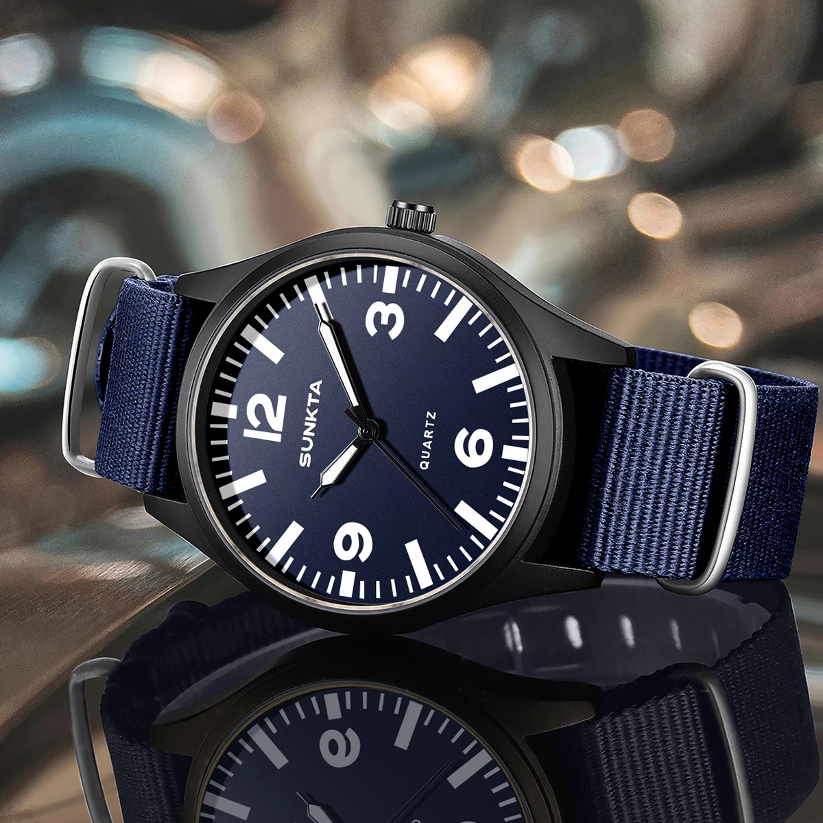 SUNKTA Brand Luxury Men Quartz Watch Date Nylon Leather Waterproof Luminous Military Sports Watches For Men relogios masculino - الصورة 3