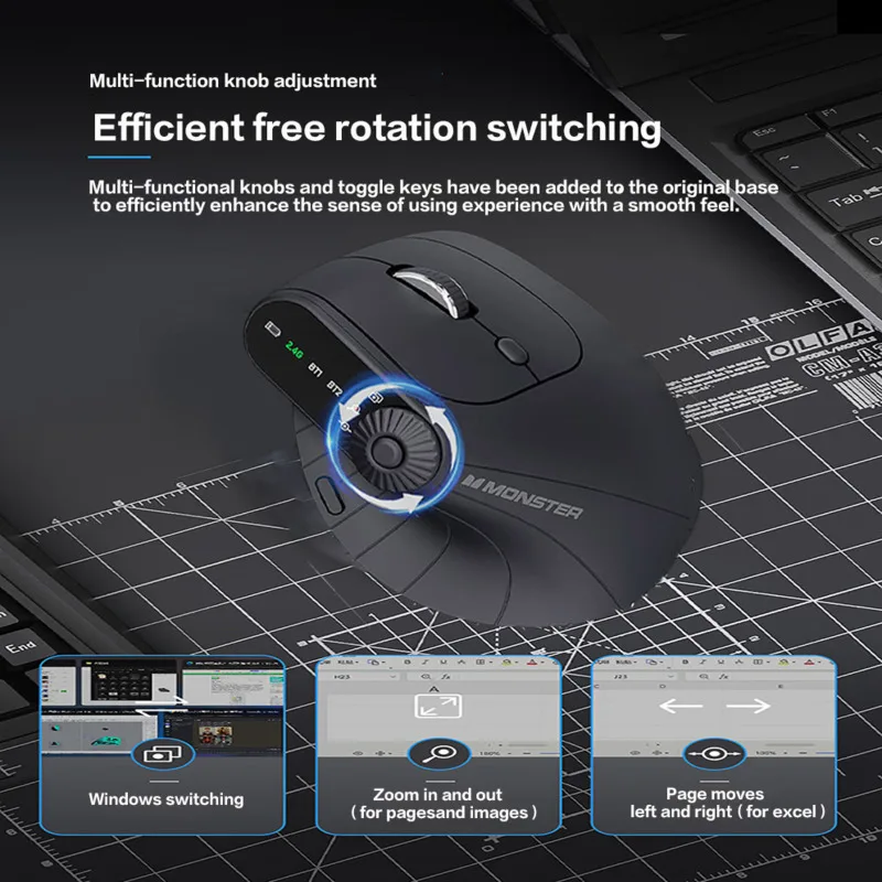Multi-Device Vertical Ergonomic Mouse With Function Adjustment Kno Rechargeable 2.4G Bluetooth Wireless Mouse for PC Tablet - الصورة 2