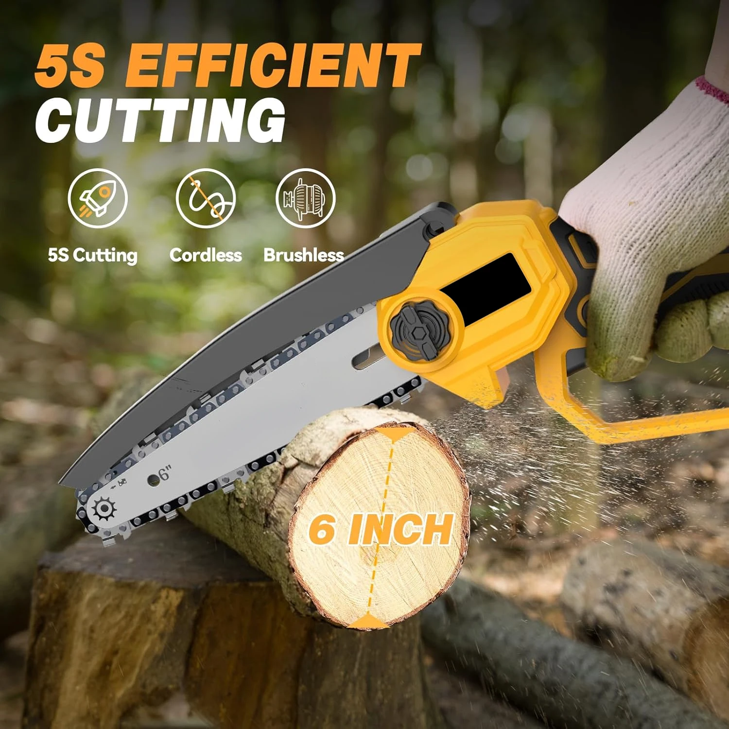 6 inch Cordless Brushless Chainsaw For Dewalt 20V Battery Handheld Electric Chainsaw For Tree, Garden for Makita 18V Battery - الصورة 4