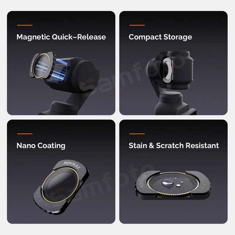 Vaxis MOVMAX Filter Series VND2-32 Black Mist 1/4 CPL Filter Set ND 8/16/32 Filter Set for Dji Pocket'3 - الصورة 5