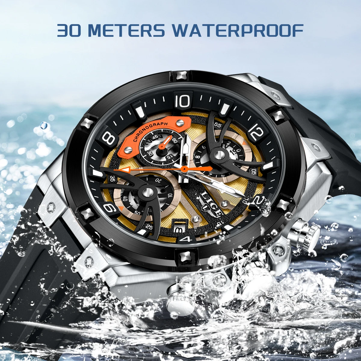 LIGE New Luxury Casual Men Watch Waterproof Luminous Chronograph Date Man Wristwatch High Quality Military Quartz Men's Watches - الصورة 3