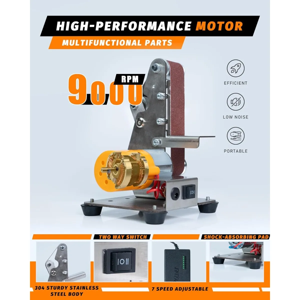 110V/220V Mini Electric Belt Sander DIY Polishing Grinding Machine Cutter Edges Sharpener Multifunctional Grinder Power Tool - الصورة 4