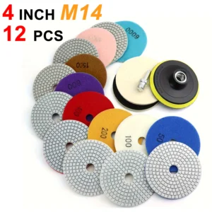12pcs 4 Inch 100mm Diamond Polishing Pads with 5/8" 11 Backer Pad Wet/Dry Granite Stone for Concrete Marble Stone