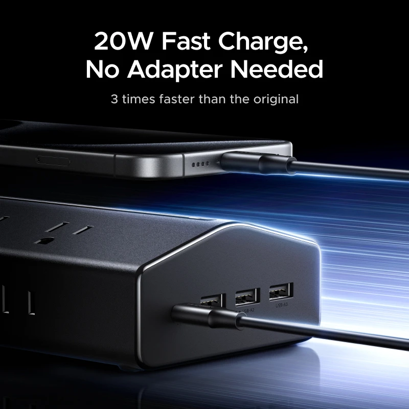 UGREEN 20W Power Strip Fast Charger 16 AC Outlets 1 USB-C 3 USB-A US Plug Extension Adapter For Tablet Phone Overload Protection - الصورة 3