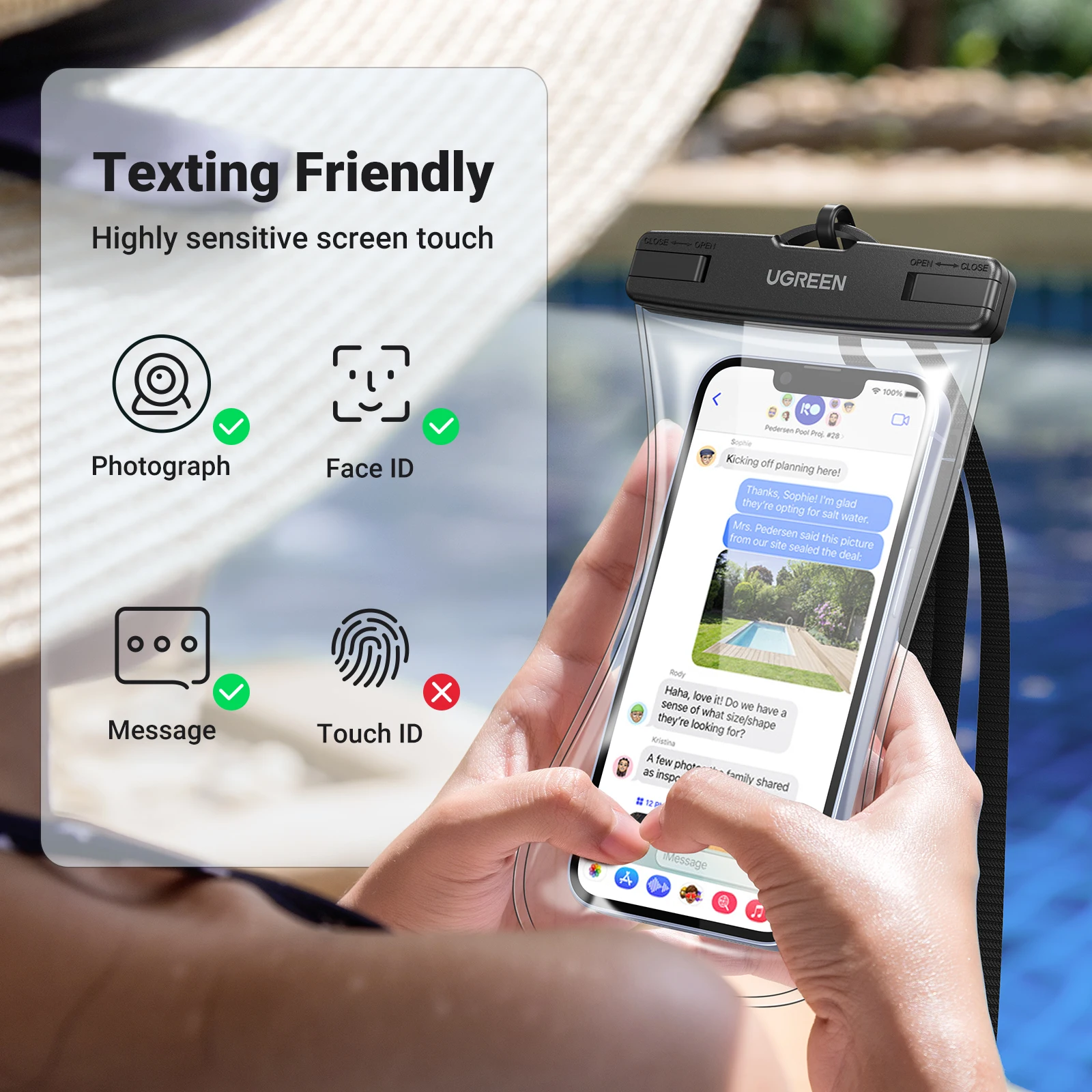 UGREEN 7.2 inch IPX8 Waterproof Phone Case Bag For iPhone 16 15 14 13 12 Pro Max Samsung Universal Swimming Protective Pouch Bag - الصورة 3