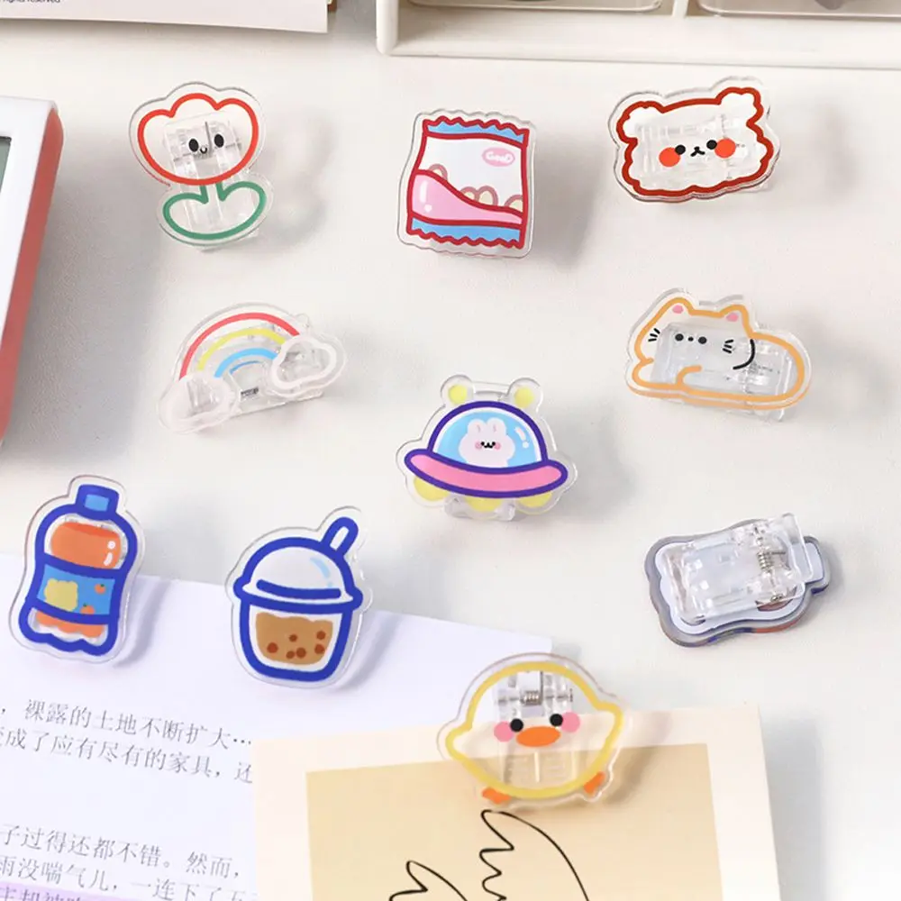 Small Clips Index Clamp School Stationery Cartoon Page Holder Transparent Clip Paper Clip Binder Clips Snacks Sealing Clip