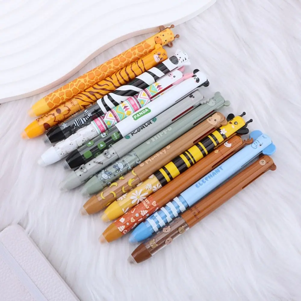 Multifunctional Erasable Ballpoint Pen Animal Design Quick-drying Gel Pen Double Ink Color Pens Writing Tool School Office