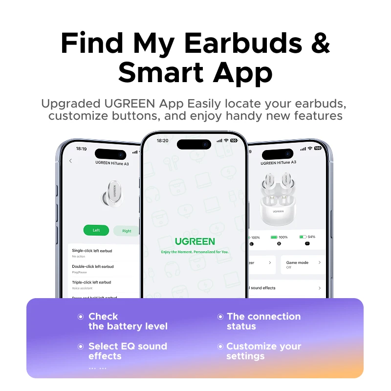 UGREEN Dots Wireless Earbuds Bluetooth 6.0 in Ear Buds Light Weight Headphones,Deep Bass Sound, 35H Play, Earphones With APP - الصورة 3