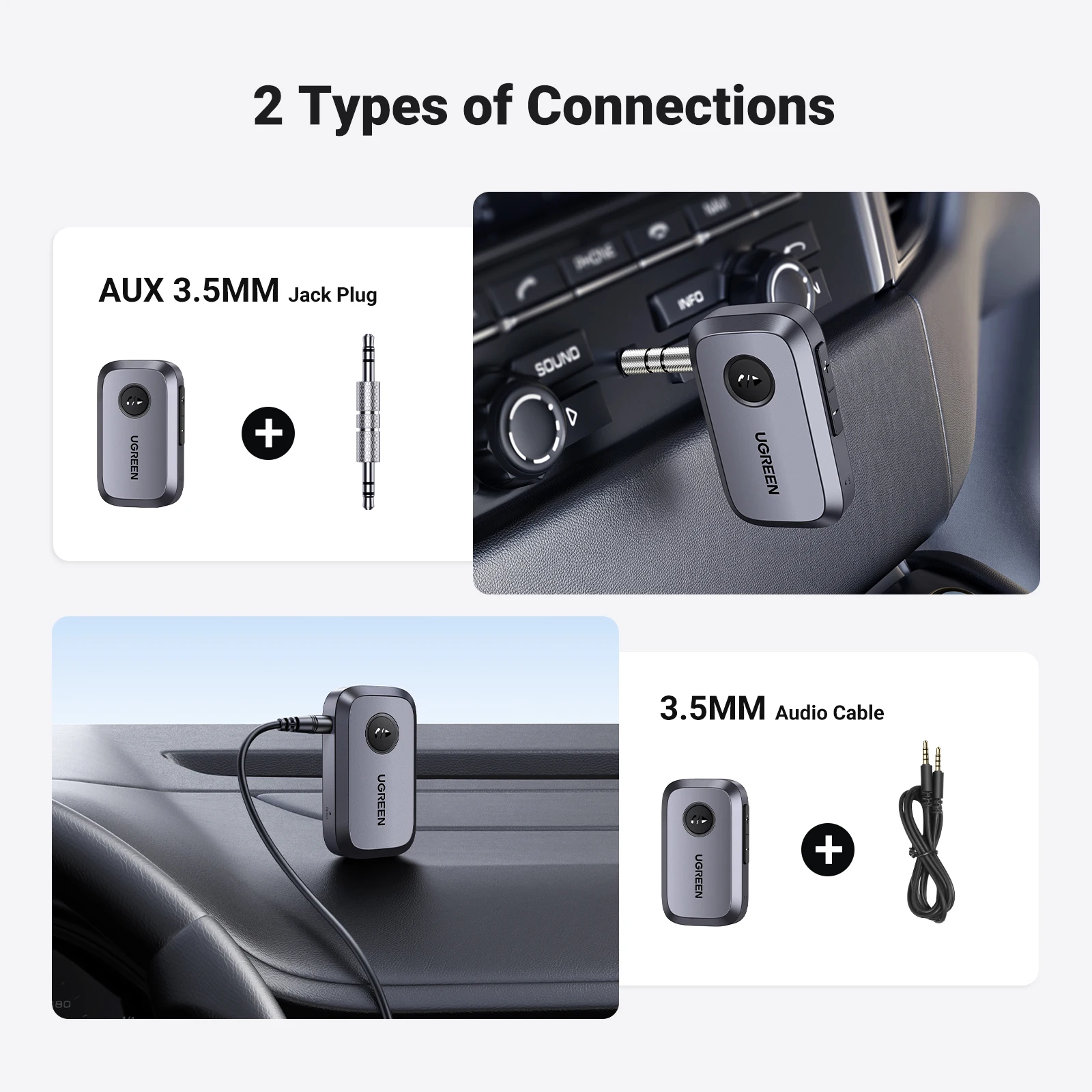 UGREEN Bluetooth Audio Receiver Car Adapter Wireless Car 3.5mm Jack Mic Handsfree Bluetooth 5.3 for Car Accessories Speaker - الصورة 6