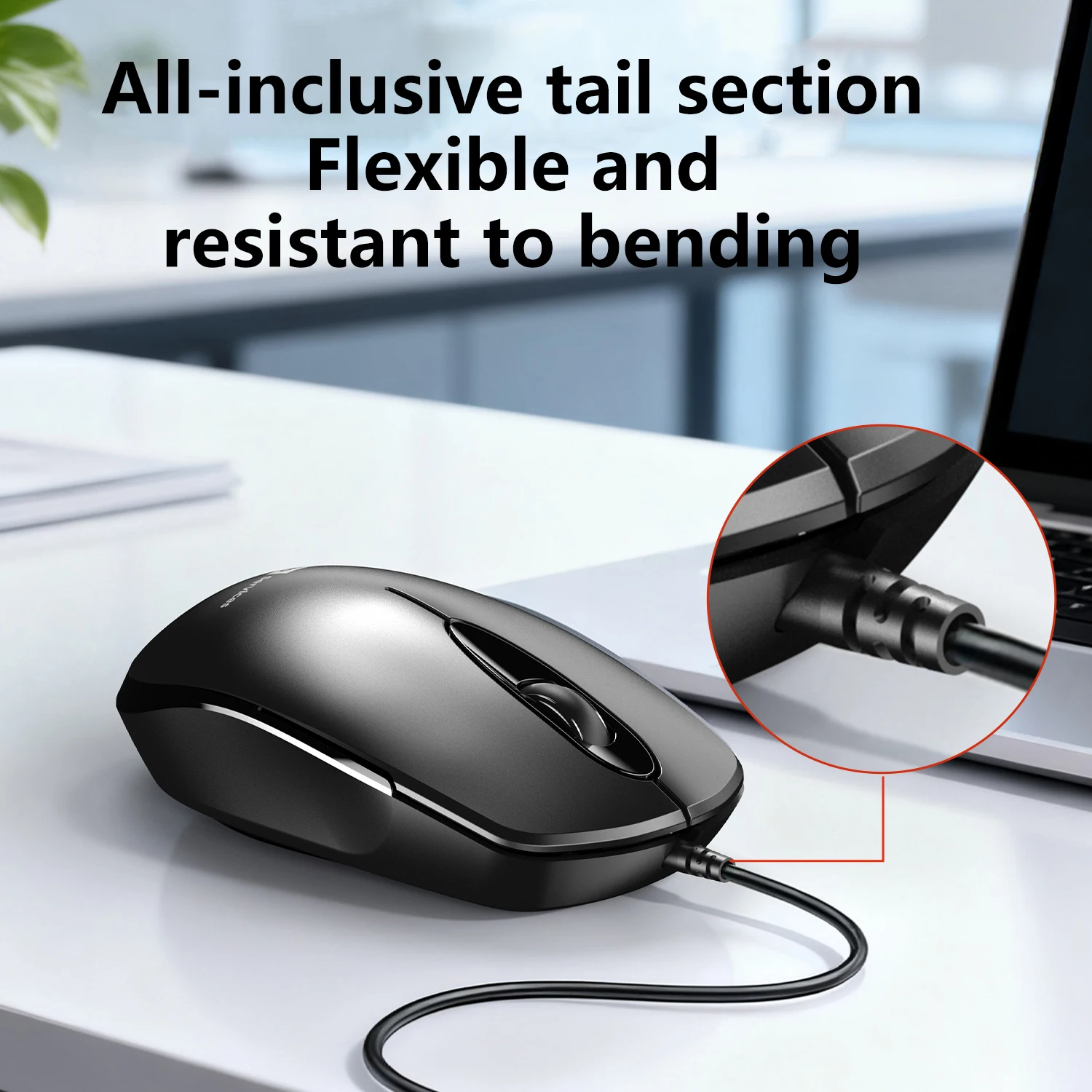 M150 Wired Mouse, Ergonomic Design USB-Powered Durable Black Smooth Rolling Ideal for Office Home Laptop Desktop and PC Use - الصورة 4