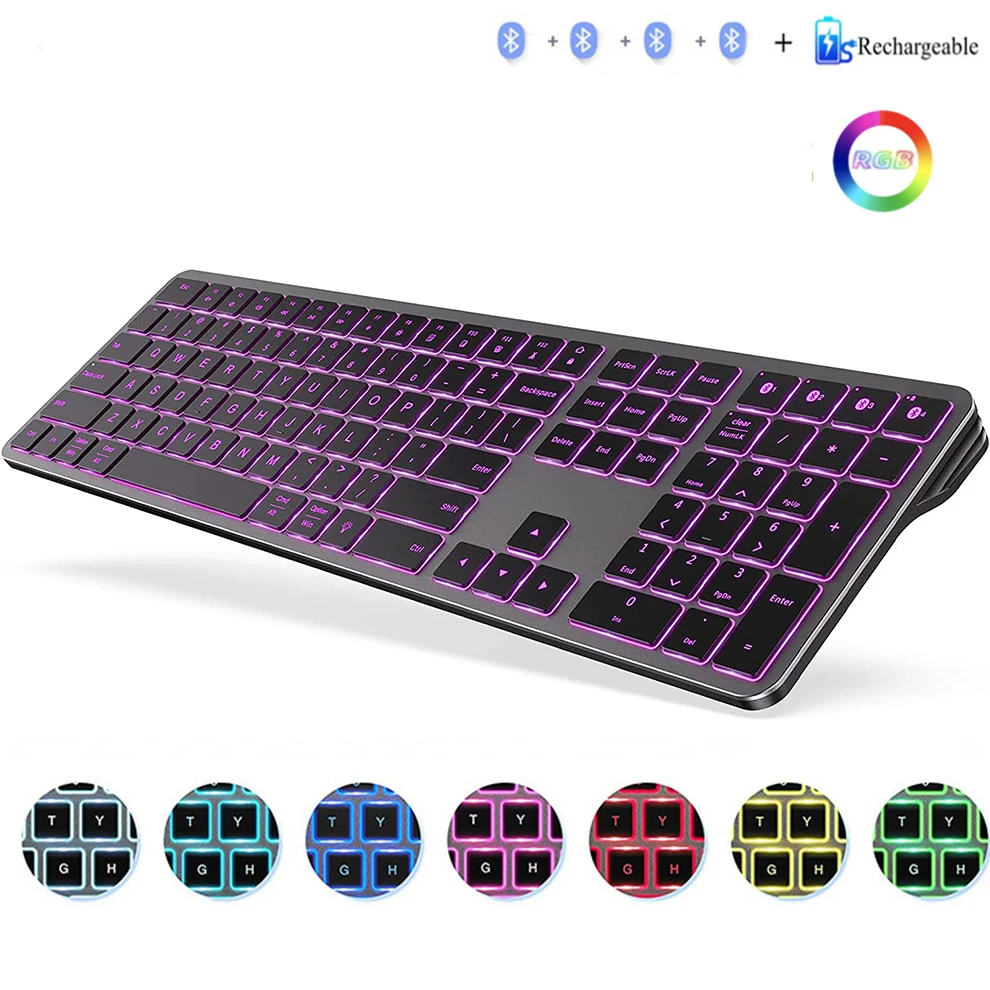 Backlit Gamer Keyboard Bluetooth Multiple Devices Full Size Rechargeable Wireless Keyboard for Windows Mac OS Android Tablet - Image 6