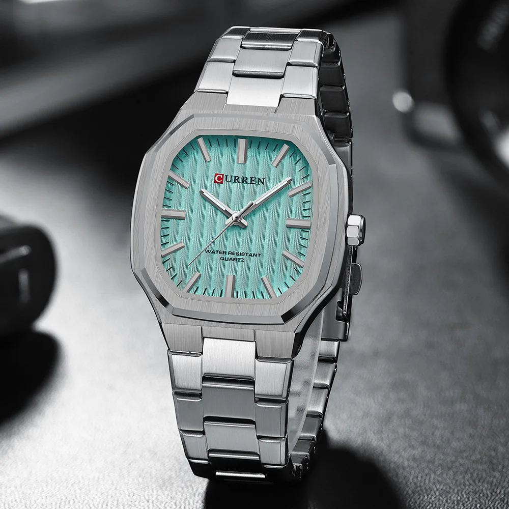 CURREN Luxury Business Square Quartz Watches Classic Stripe Design Dial with Stainless Steel Band Wristwatch for Men - الصورة 6