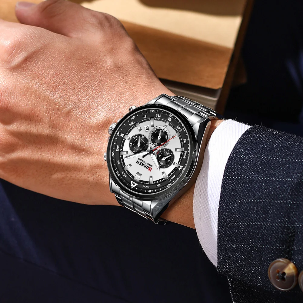 CURREN Luxury Brand Watches for Men Casual Sporty Quartz Wristwatch with 316 Stainless Steel Band Chronograph Clock Male Silver - الصورة 6