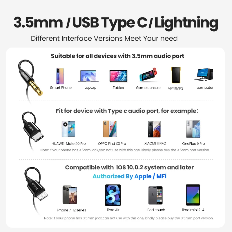 UGREEN Wired Earphone With Microphone In Ear 3.5mm Noise Cancelling USB Type C Lightning Earphones For iPhone 15 Pro Max Xiaomi - الصورة 5