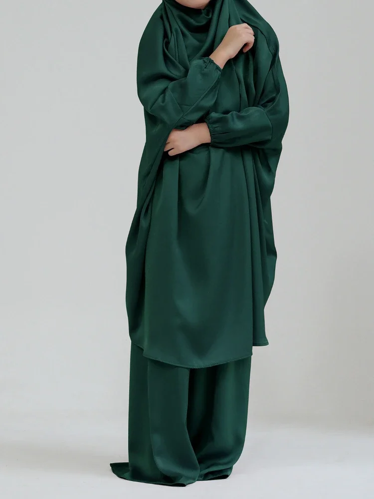 Eid Muslim Long Khimar Dress Kids Girls Abaya Long Khimar Set Prayer Garment Ramadan Dresses 2 Piece Jubha Robe Caftan Jilbab - الصورة 5