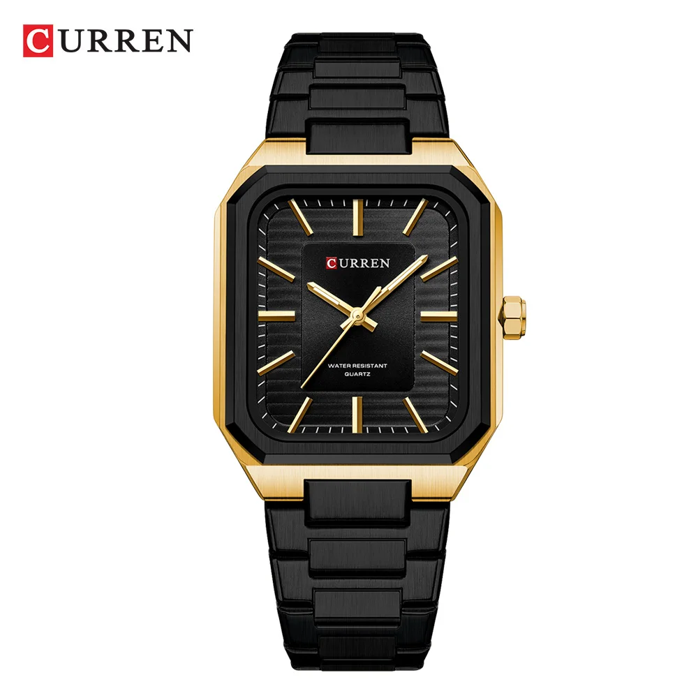 CURREN NEW Stainless Steel Strap Vintage Rectangle Dial Quartz Watches for Men Luminous Hands Waterproof - Image 4