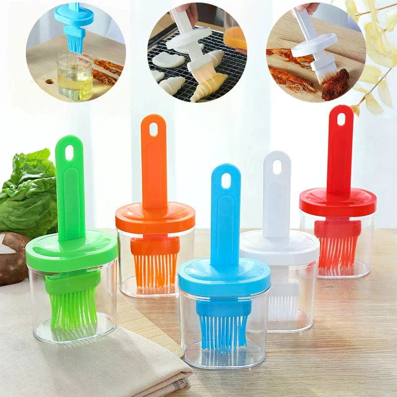 1Pc Oil Brush Pancake Oil Brush Integrated Oil Pot Brush With Bottle Kitchen Dustproof Household High Temperature Baking Tool