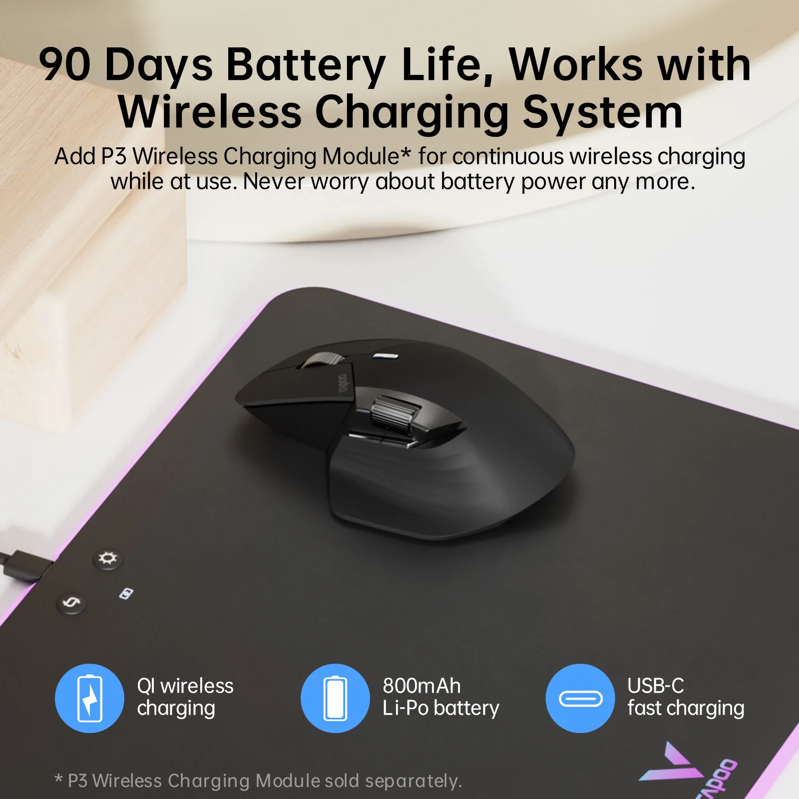 Rapoo MT760/MT760L/MT760Mini/MT760M Rechargeable Multi-mode Bluetooth Wireless Mouse Ergonomic 4000 DPI Support Up to 4 Devices - الصورة 5